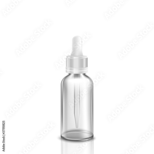 Realistic essential oil or face serum glass bottle mockup with white cap
