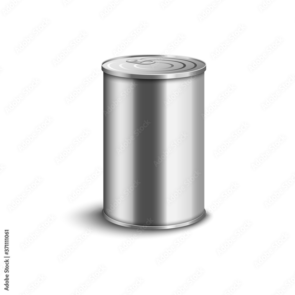 Realistic metal tin can with sealed pull ring lid and smooth silver surface Realistic metal tin can with sealed pull ring lid and smooth silver surface