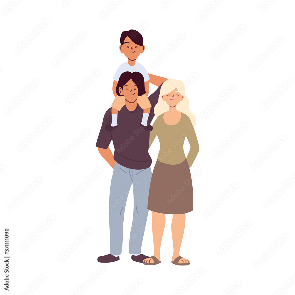 Mother father and son cartoons vector design