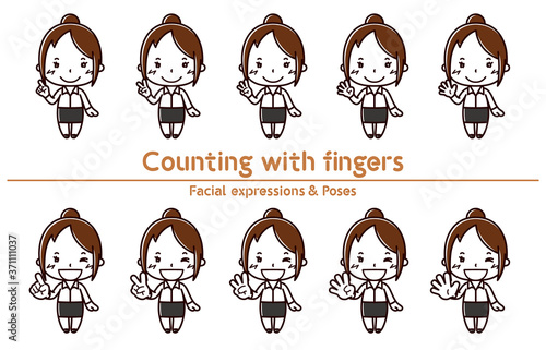 Facial expressions & Poses set / Counting with fingers / Female office worker