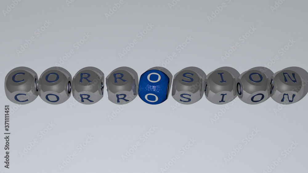 CORROSION text by cubic dice letters - 3D illustration for background and texture CORROSION text by cubic dice letters - 3D illustration for background and texture