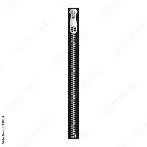 Short piece of fully closed silver metal zipper isolated on white background