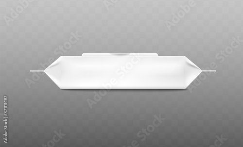 Realistic white wet wipe packaging mockup from side view