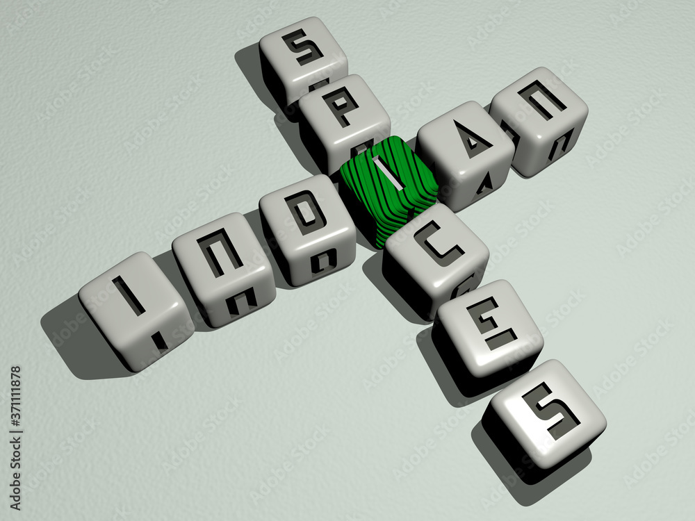 INDIAN SPICES crossword by cubic dice letters - 3D illustration for