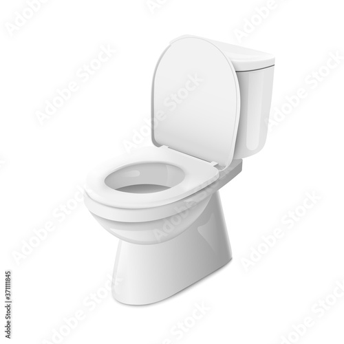 Clean white toilet bowl seat side view realistic vector illustration isolated.