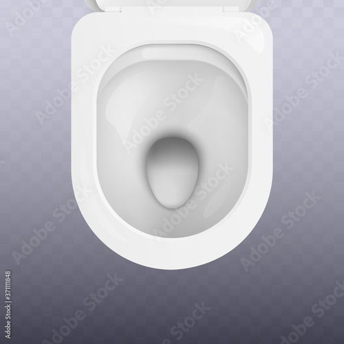Top view of clean white toilet bowl seat realistic vector illustration isolated.