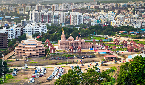 Hill side view of Shree Swaminarayan temple Mandir in Ambe Gaon, Pune . photo