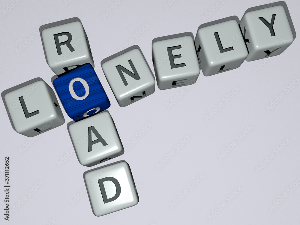 lonely road crossword by cubic dice letters - 3D illustration for background and alone lonely road crossword by cubic dice letters - 3D illustration for background and alone