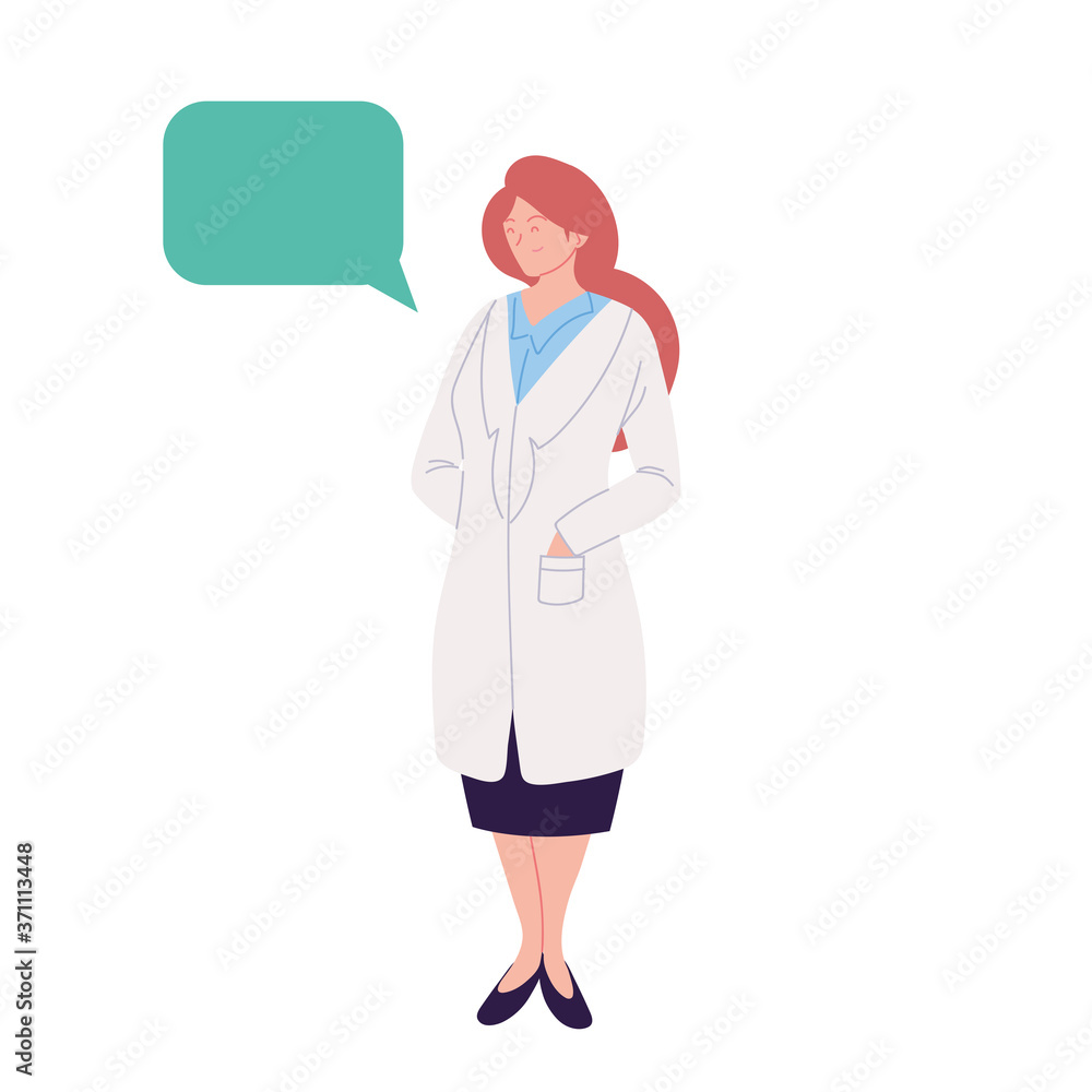 woman doctor with uniform and communication bubble vector design