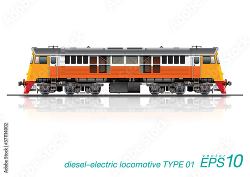 VECTOR EPS 10 - diesel-electric locomotive isolated on white background with blend shadow and reflection.