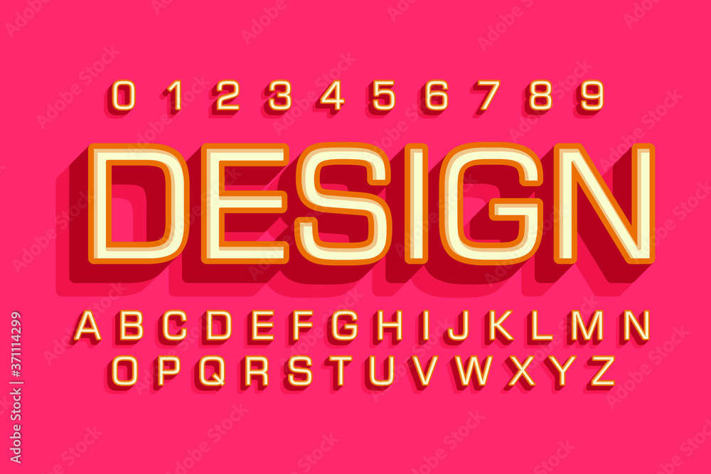 Fototapeta premium Modern 3D font and alphabet for poster, sticker vector