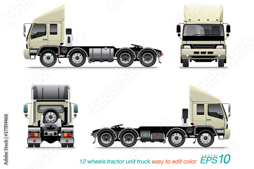 VECTOR EPS10 - 12 wheel tractor unit truck,semi-trailer,
isolate on white background.