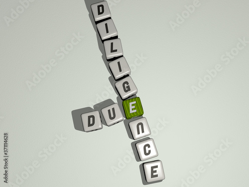 due diligence crossword by cubic dice letters - 3D illustration for background and near