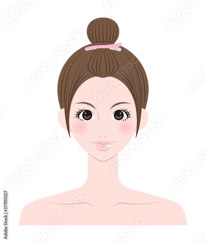 前髪をあげた女性の顔
