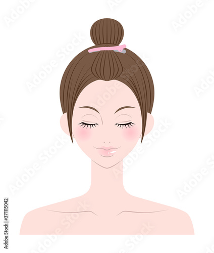 前髪をあげた女性の顔
