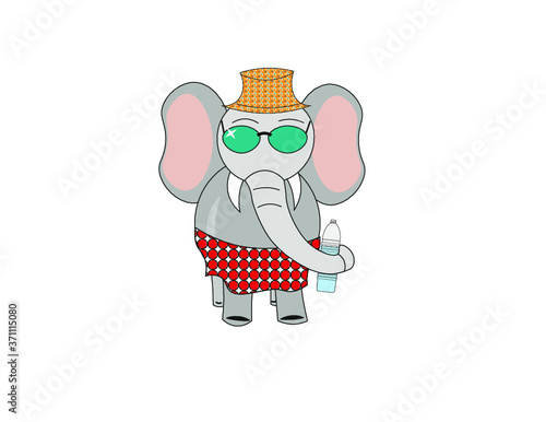 esempio di elefante  buffo con  costume cappello e occhiali per copertina telo mare pigiama spiritoso