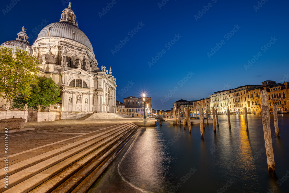 The Basilica Di Santa Maria Della Salute and the Canale Grande in Venice at night