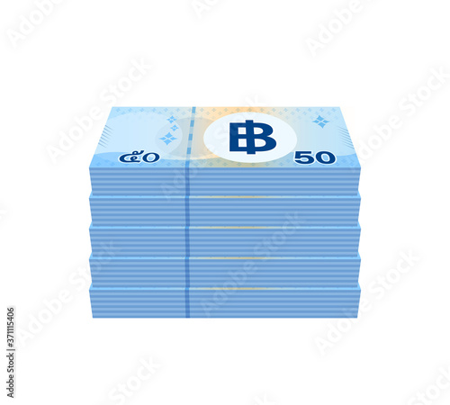 pile money 50 baht banknote thai, currency stack of fifty baht THB type, bank note money thailand baht for business and finance icon, paper money thai isolated on white background