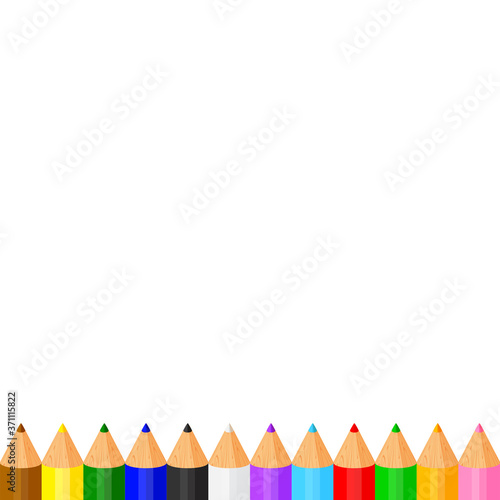 colorful pencils crayon pastel cute in a row on white copy space, collection colored pencils rows for banner preschool kids, clip art crayon pencil cartoon, rainbow pencil kindergarten child learning