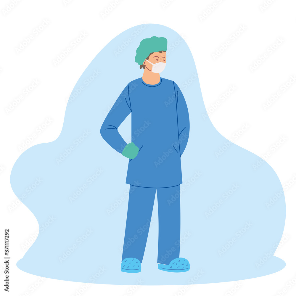man doctor with mask and uniform vector design