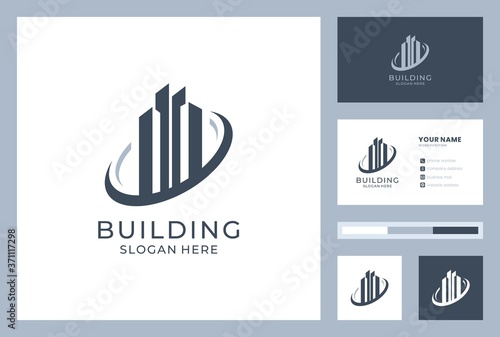 building logo design with business card premium vector.