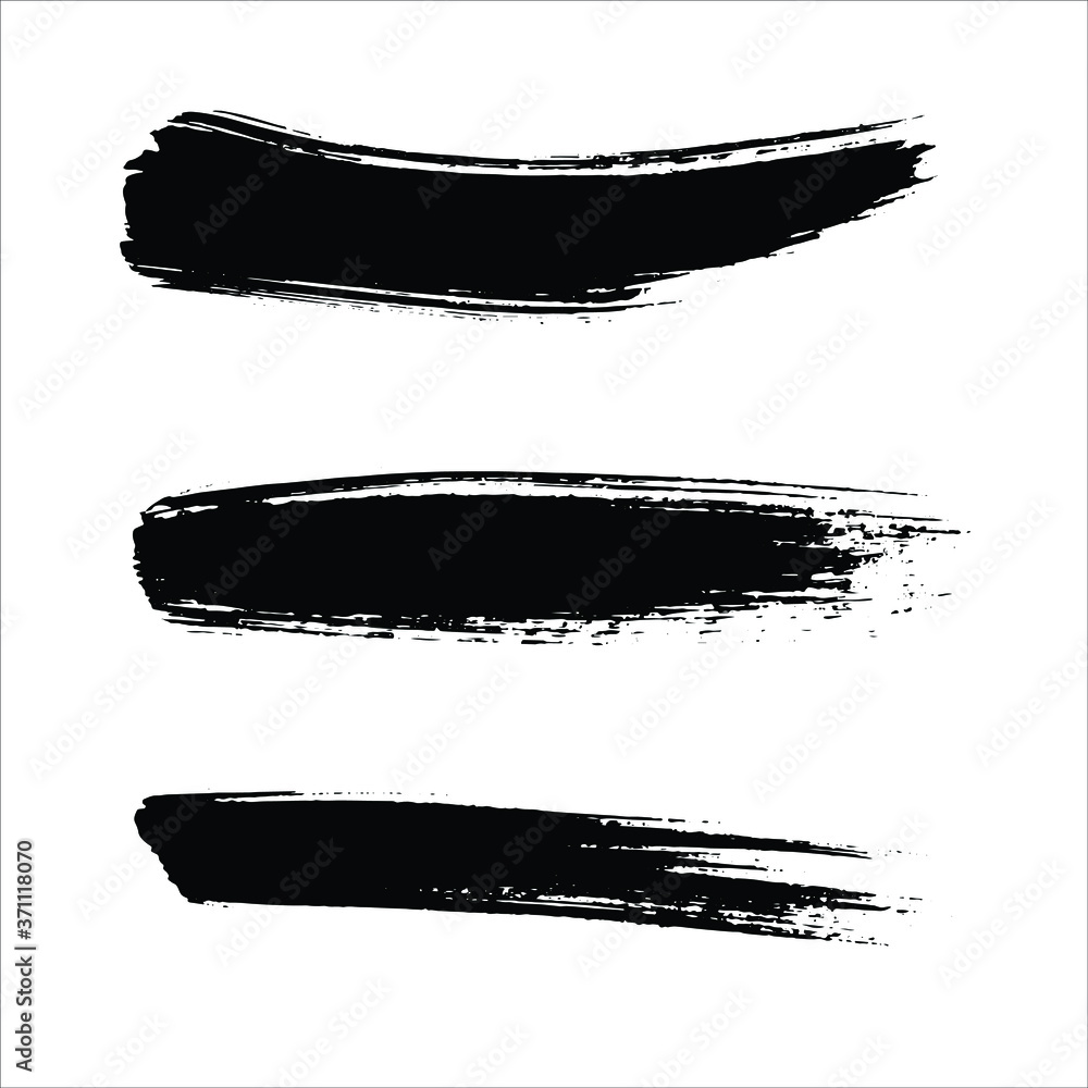 black set brush of strokes ink on white. black set brush of strokes ink on white.
