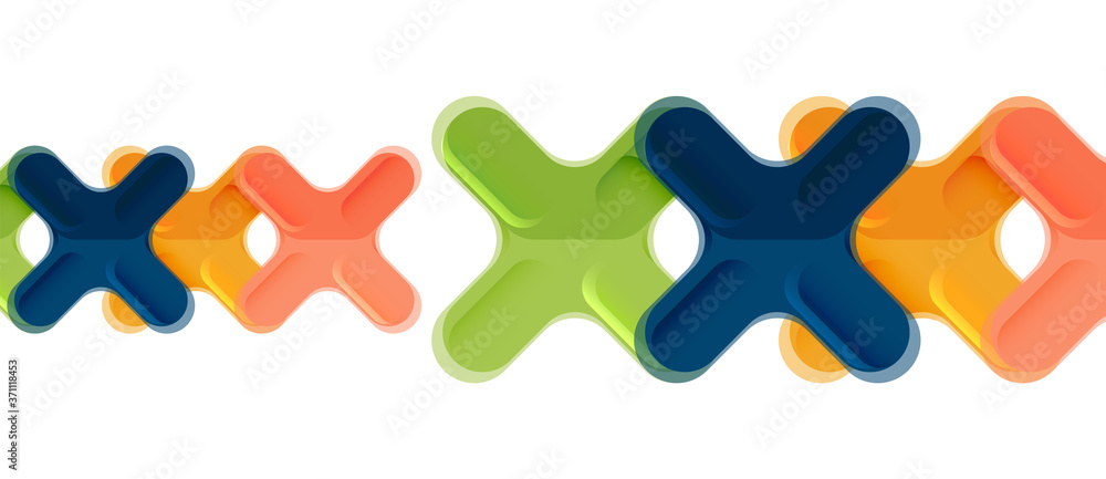 Glossy multicolored plastic style cross composition, x shape design, techno geometric modern abstract background. Trendy abstract layout template Glossy multicolored plastic style cross composition, x shape design, techno geometric modern abstract background. Trendy abstract layout template
