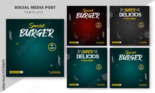 Restaurant or food menu social media post template  set Premium Psd.burger pizza food menu green red chicken banner template 