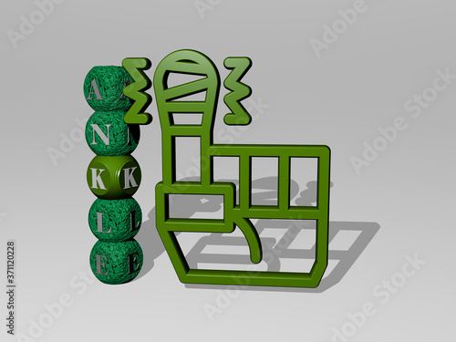 Fotografie ankle 3D icon and dice letter text - 3D illustration for foot and body