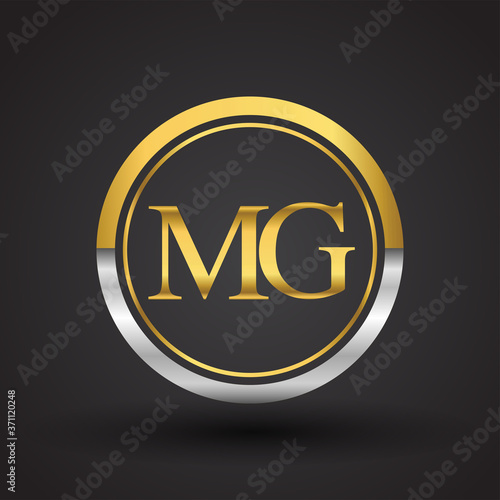 MG Letter logo in a circle, gold and silver colored. Vector design template elements for your business or company identity.