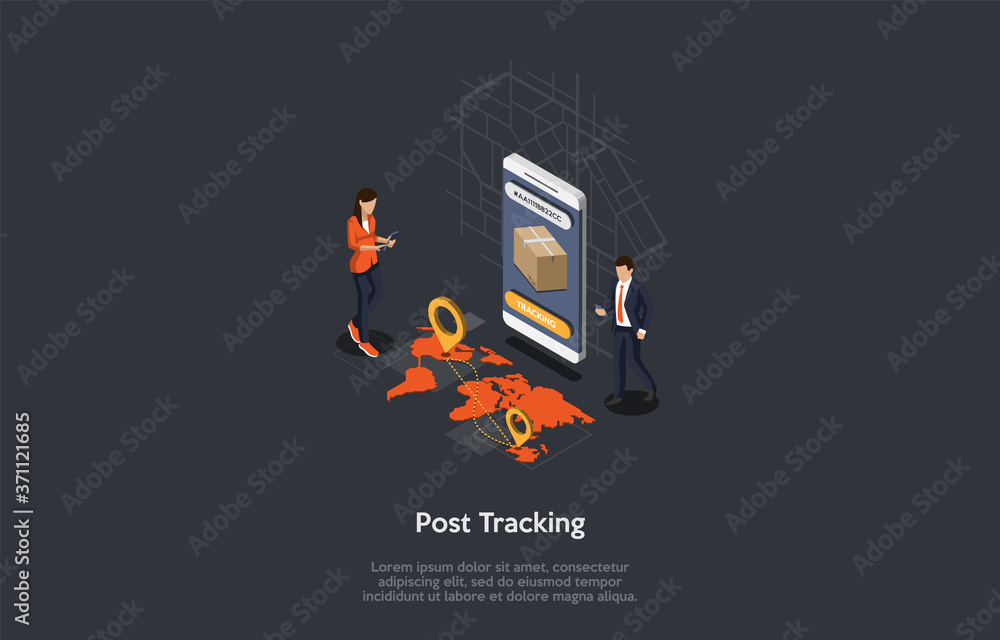 Postal Delivery Service, Parcel Tracking Concept. Tracking Number On A Smartphone Screen, Map