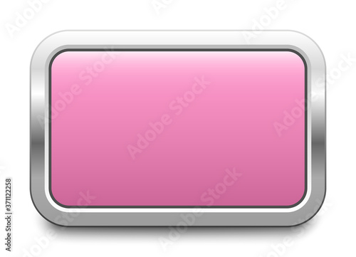 Rectangular pink metal button isolated on a white background. Blank template with copy space. EPS10 vector file