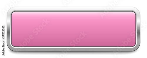 Long rectangular pink metal button isolated on a white background. Blank template with copy space. EPS10 vector file