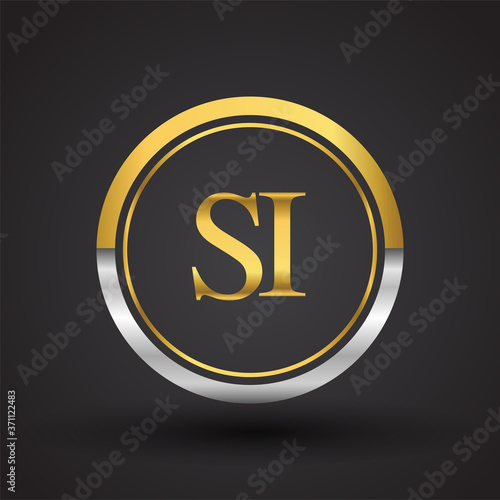 SI Letter logo in a circle, gold and silver colored. Vector design template elements for your business or company identity.