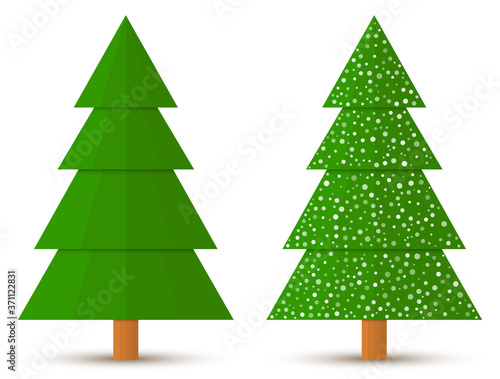 Set of abstract geometric coniferous trees with and without snow isolated on a white background. EPS10 vector file