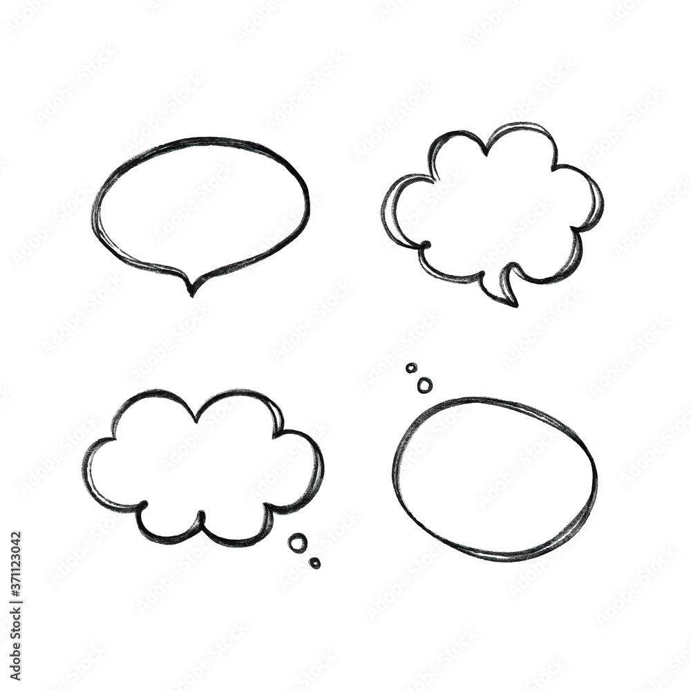 Set, collection of black hand drawn, doodle speech bubbles, speech balloons. Set, collection of black hand drawn, doodle speech bubbles, speech balloons.