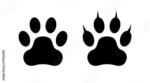 Paw print of animal icon, dog or cat footprint symbol isolated on white background