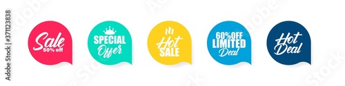 Sale vector discount shopping label sticker tag set, colorful circles of hot price deals isolated shape collection illustration