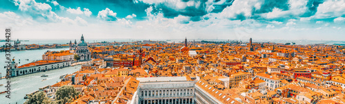 Panoramic view of Venice from the Campanile tower of St. Mark's Cathedral- St. Mark's Square (Piazza San Marco). Italy.