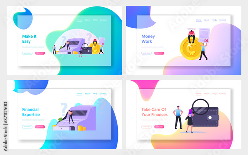Cash Shortage Landing Page Template Set. Characters Discover Money Shortfall in Cashier, People Financial Crisis, Theft