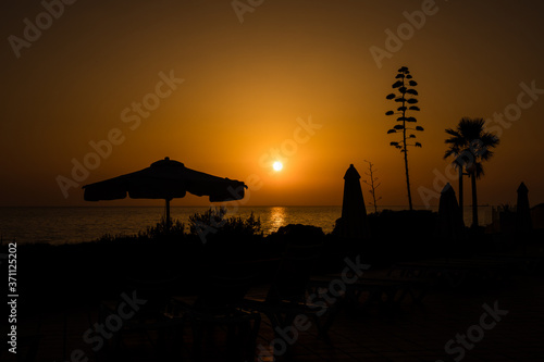 Sunset at La Barrosa beach in Sancti Petri  Cadiz  Spain