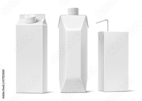 Vector juice milk cardboard package mockup set