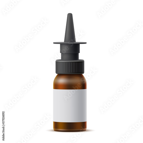 Vector realistic nasal spray brown bottle mockup