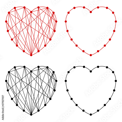Line template with string art heart for decoration design. Creative vector banner illustration. Love symbol icon set. Holiday background. Valentine day concept.