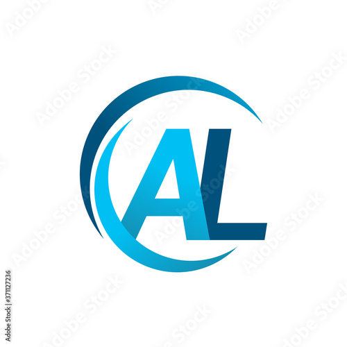 initial letter AL logotype company name blue circle and swoosh design. vector logo for business and company identity.
