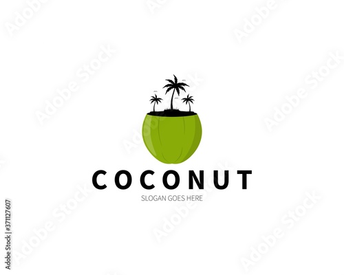 Coconut beach silhouette Logo Concept. Vector Design Illustration. Symbol and Icon Vector Template.