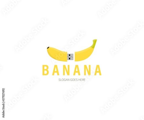Banana usb, cable, digital, chip Logo Concept. Vector Design Illustration. Symbol and Icon Vector Template.