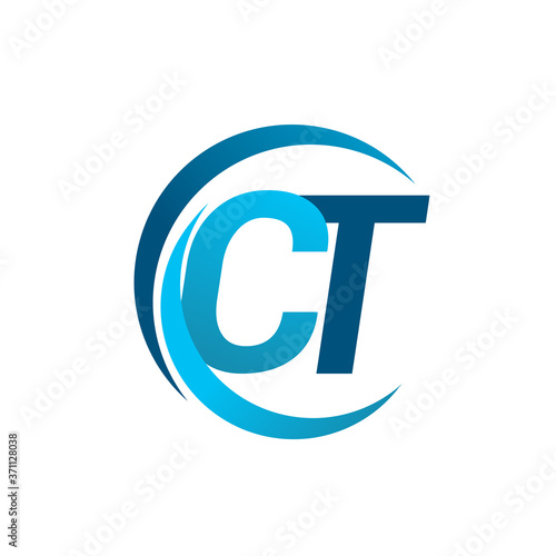 initial letter CT logotype company name blue circle and swoosh design. vector logo for business and company identity.