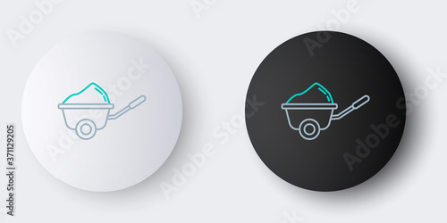 Line Wheelbarrow with dirt icon isolated on grey background. Tool equipment. Agriculture cart wheel farm. Colorful outline concept. Vector.