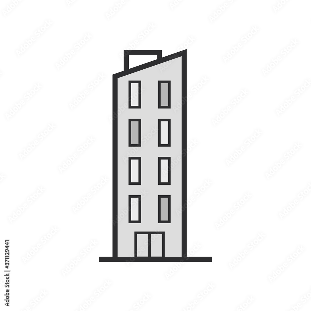 High-rise building of the city. Skyscraper. Modern exterior of an apartment or office building with windows for real estate and property concept. Vector illustration.
